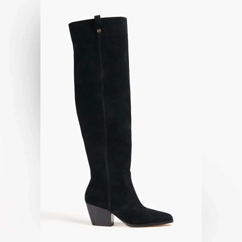 NWOB Michael Kors Harlow Black Suede Cuban Heel Over The Knee Boots size 6